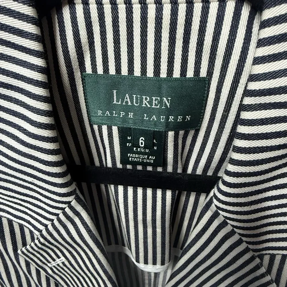 Vintage Lauren Ralph Lauren Women's Blazer Size 6 White Navy Pinstripe Made USA - Picture 3 of 6